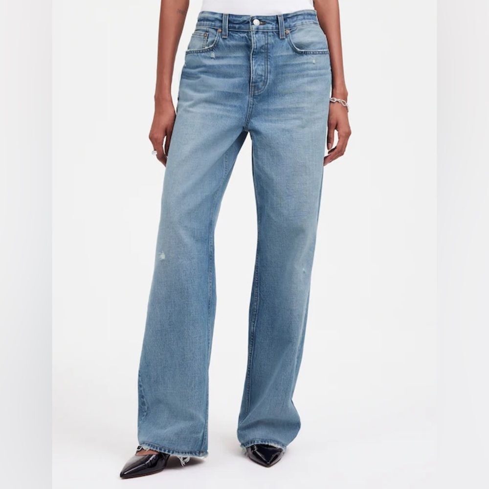 Madewell NWT Low Slung Baggy Jeans Size 33 in Hamburg Wash & Rigid Denim